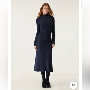 NWT OGL Move Heat-Tech Long Sleeves Mockneck Midi Dress - Midnight Navy